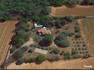 Terra Amata luchtfoto  in het vroege voorjaar. <br>Google Maps 2017. Veel olijfbomen komen nu met de kronen bij elkaar.  In november 2021 was de oogst 21 kilo. Dat is ongeveer 1 kilo per boom. Ons maximum tot nu.