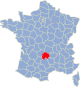 kaartje met departement Cantal