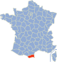 kaartje met departement Pyrénées Orientales