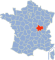 kaartje met departement Saone et Loire