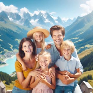 Leuk gezin met vakantie in de Franse Alpen